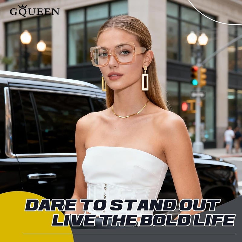 GQUEEN Oversized Fake Glasses Women Men Retro Thick Big Square Frame Clear Lens UV400 Protection Fashion Eyeglasses - Image 2